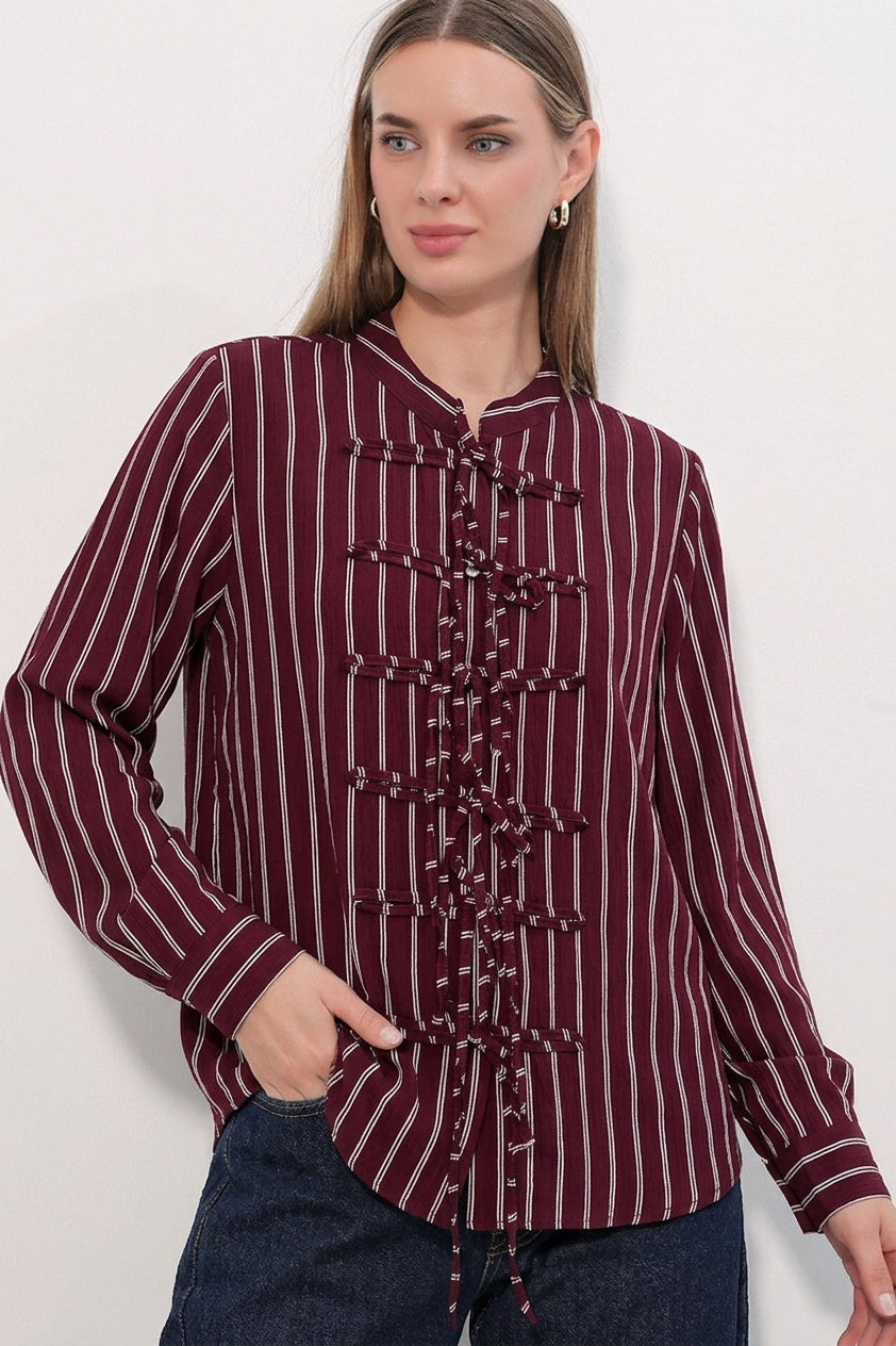 Bigdart Chemise rayée à nouer devant pour femme 20404 - Bordeaux