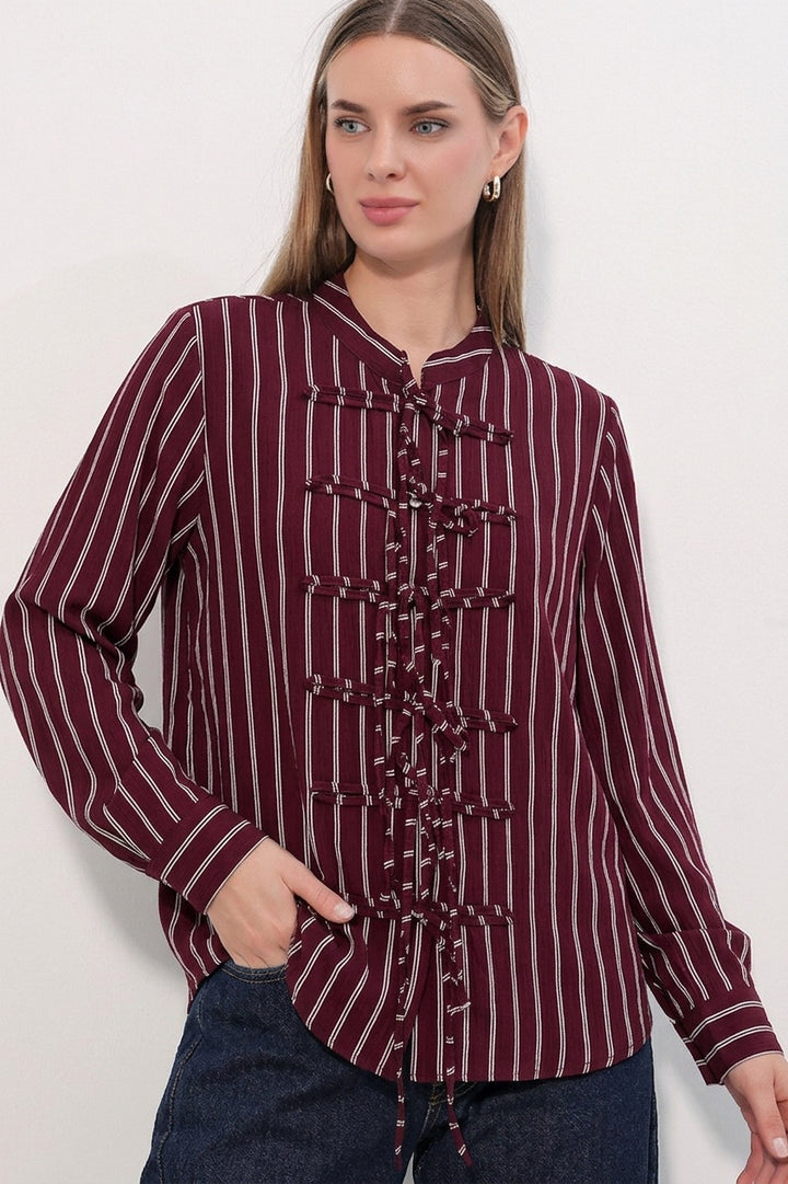 Bigdart Chemise rayée à nouer devant pour femme 20404 - Bordeaux