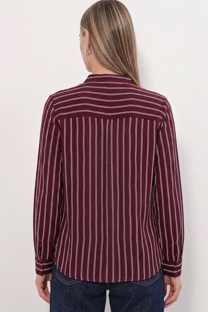 Bigdart Chemise rayée à nouer devant pour femme 20404 - Bordeaux