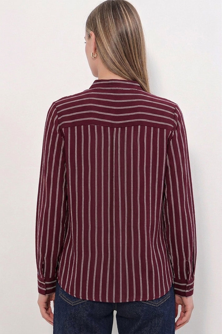 Bigdart Chemise rayée à nouer devant pour femme 20404 - Bordeaux
