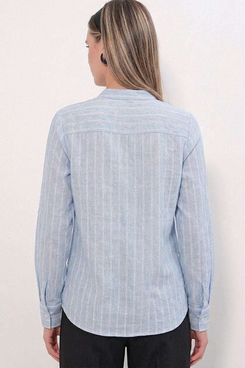 Bigdart Chemise rayée à nouer devant pour femme 20404 - Bleu