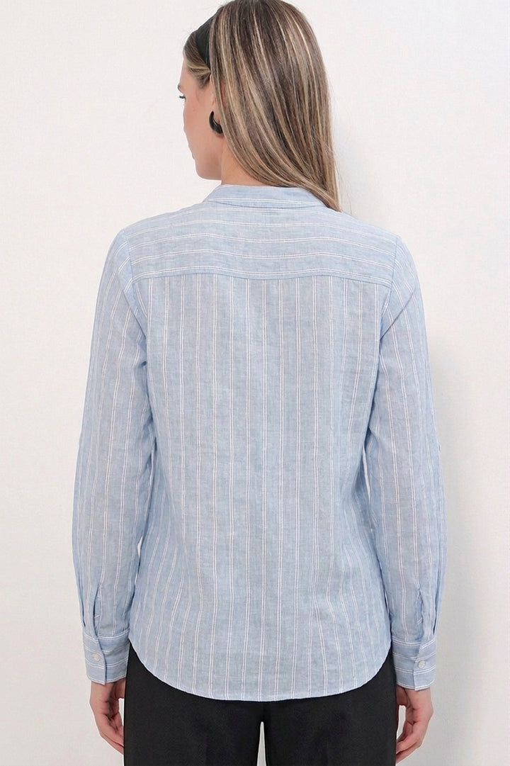 Bigdart Chemise rayée à nouer devant pour femme 20404 - Bleu