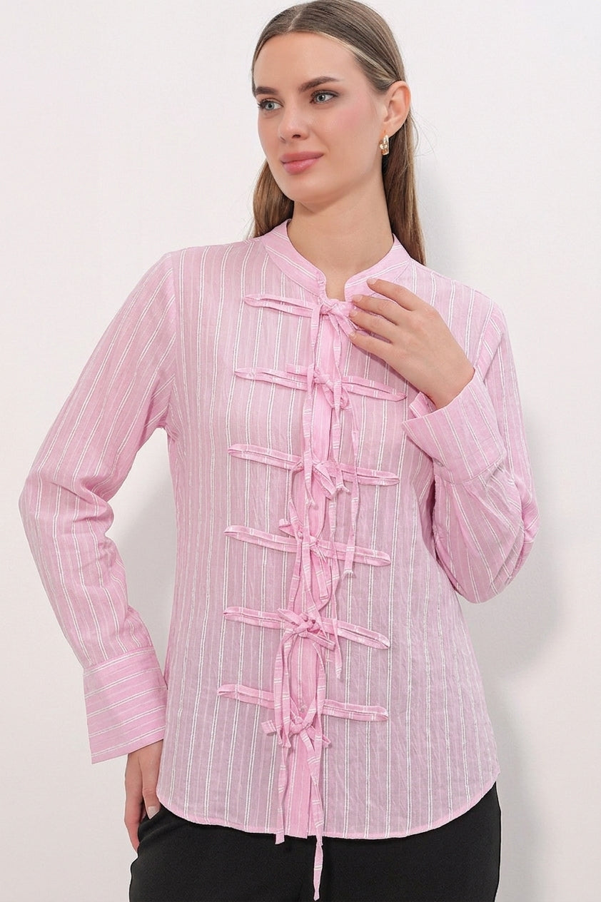 Bigdart Chemise rayée à nouer devant pour femme 20404 - Rose