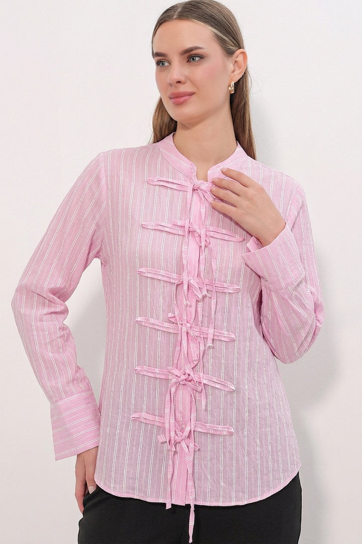 Bigdart Chemise rayée à nouer devant pour femme 20404 - Rose