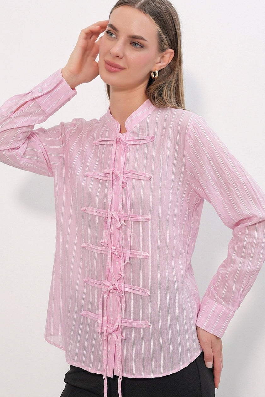 Bigdart Chemise rayée à nouer devant pour femme 20404 - Rose