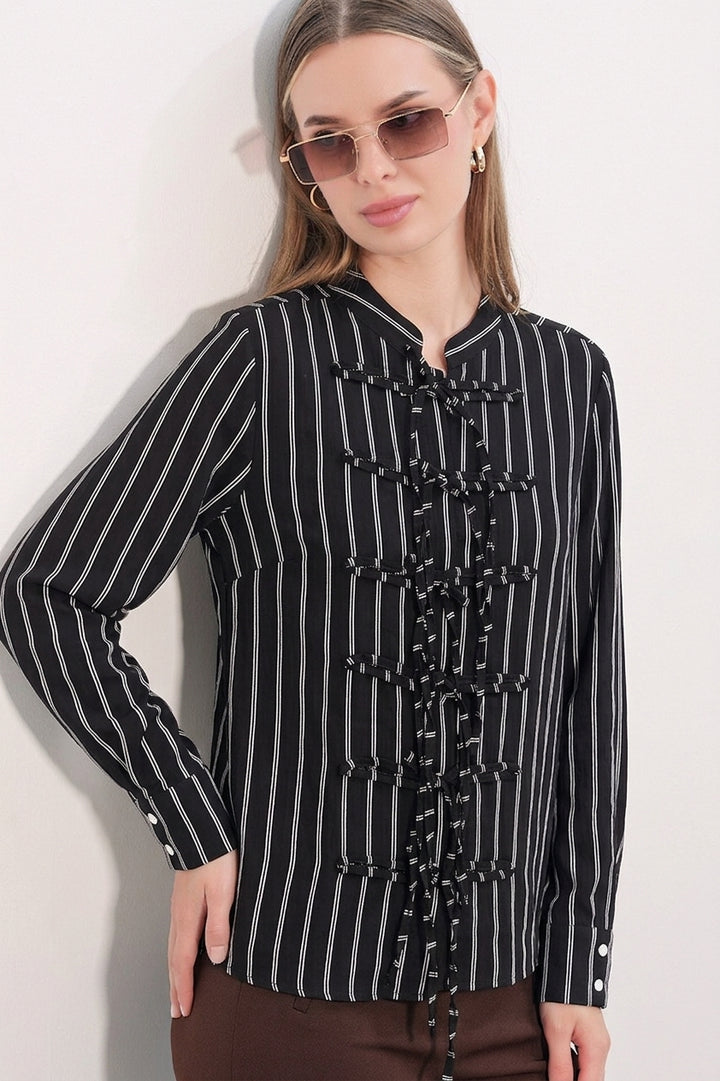 Bigdart Chemise rayée à nouer devant pour femme 20404 - Noir