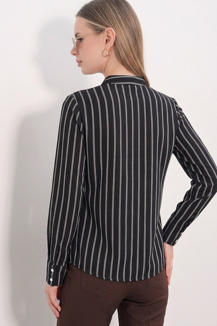 Bigdart Chemise à rayures à nouer devant pour femme 20404 - Noir