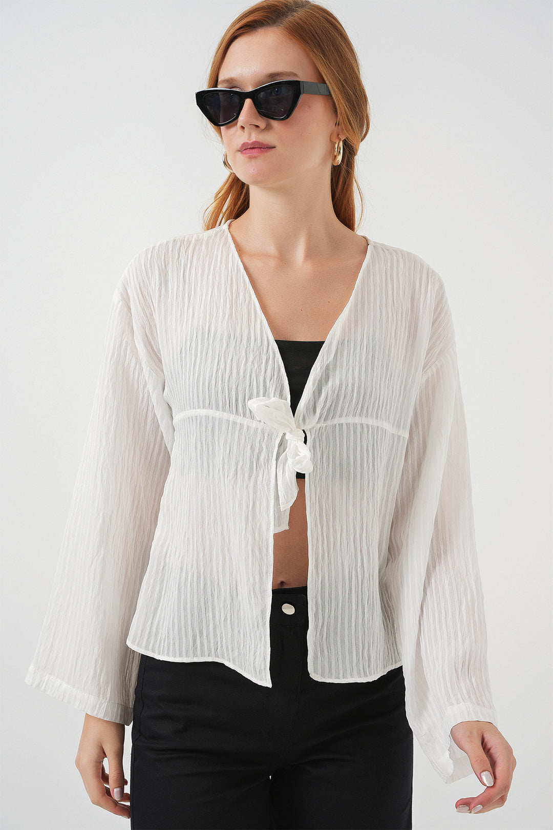 Bigdart Blouse à lacets à l'avant pour femmes 952 - Blanc