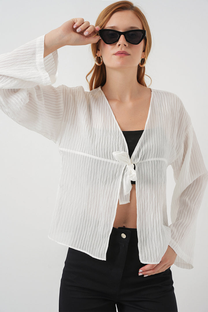 Bigdart Blouse à lacets à l'avant pour femmes 952 - Blanc