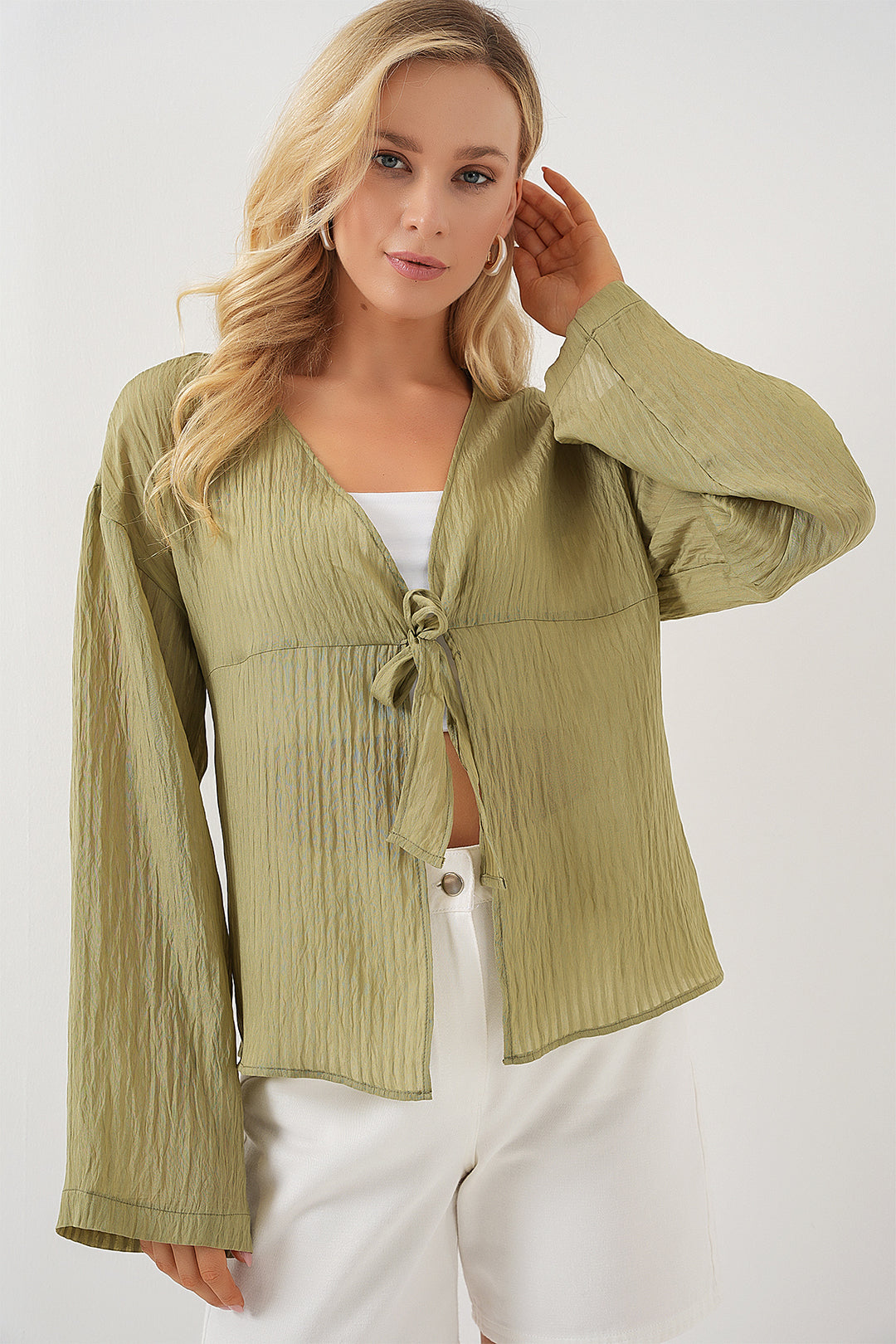 Bigdart Blouse à lacets pour femmes 952 - Vert sauge