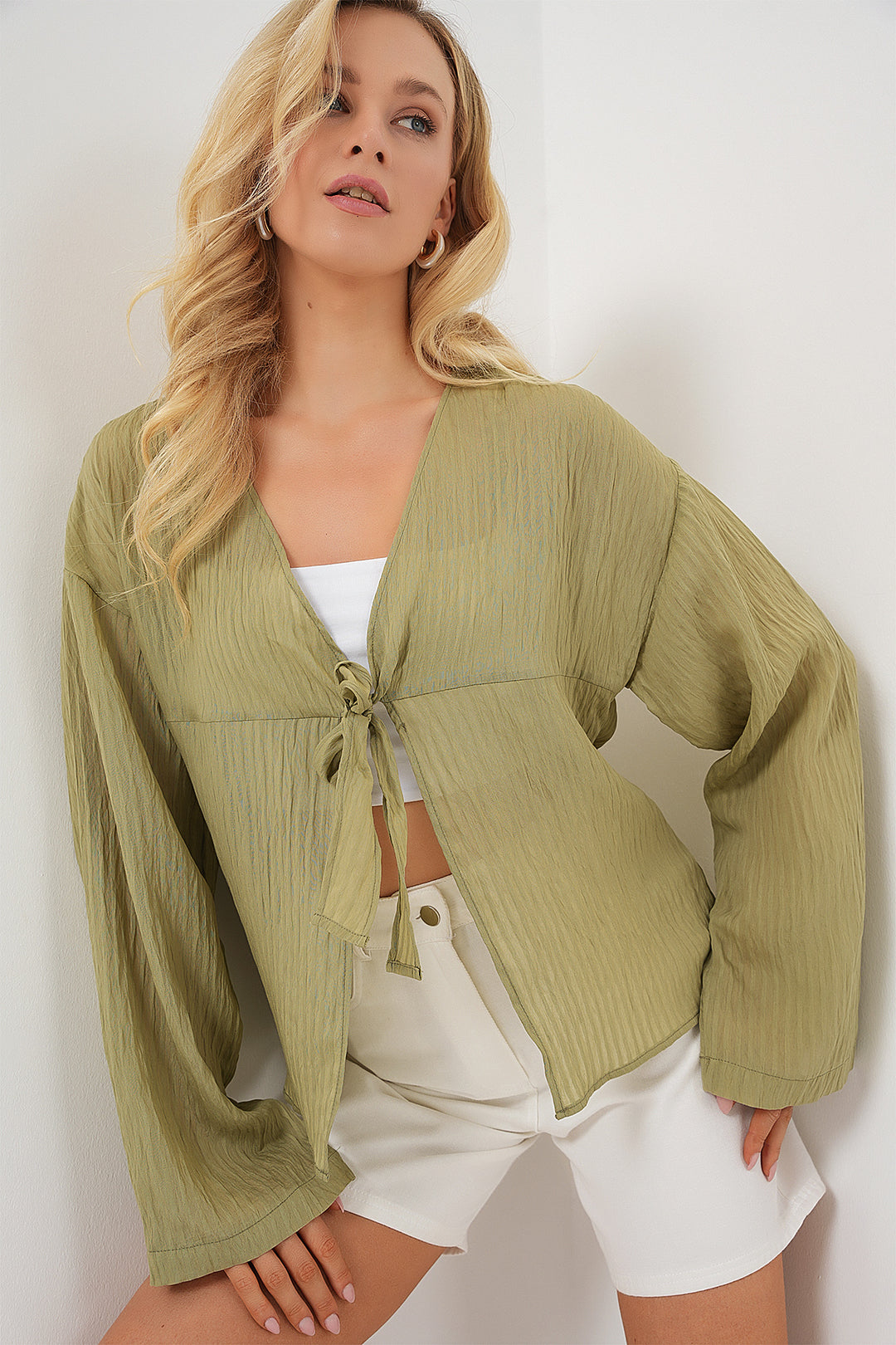 Bigdart Blouse à lacets pour femmes 952 - Vert sauge