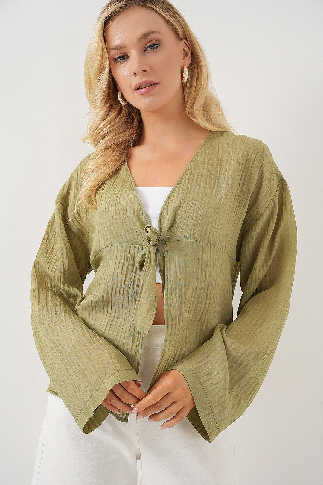 Bigdart Blouse à lacets pour femmes 952 - Vert sauge