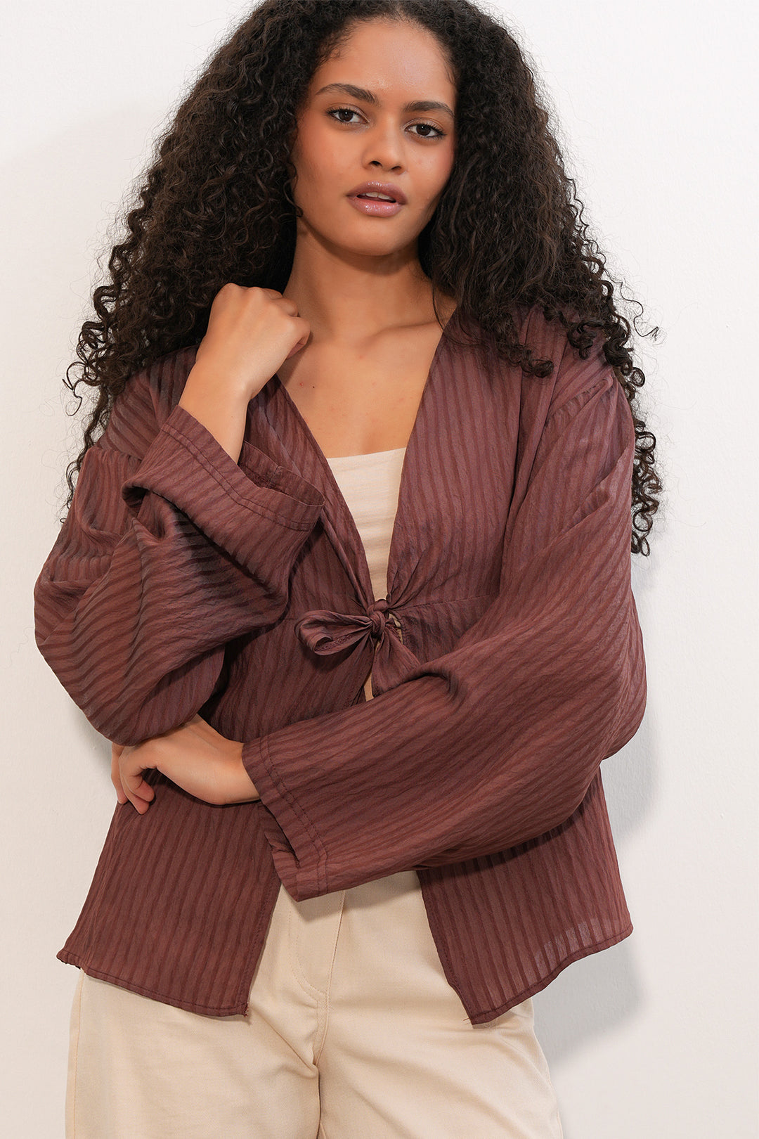 Bigdart Blouse à lacets pour femme 952 - Marron
