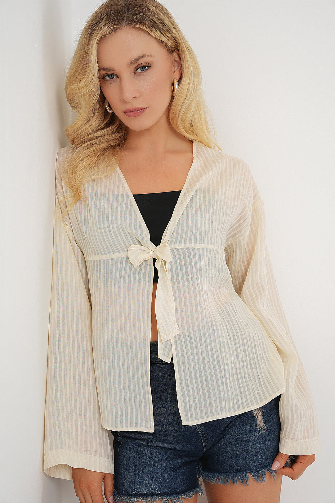 Bigdart Blouse à lacets pour femmes 952 - Crème