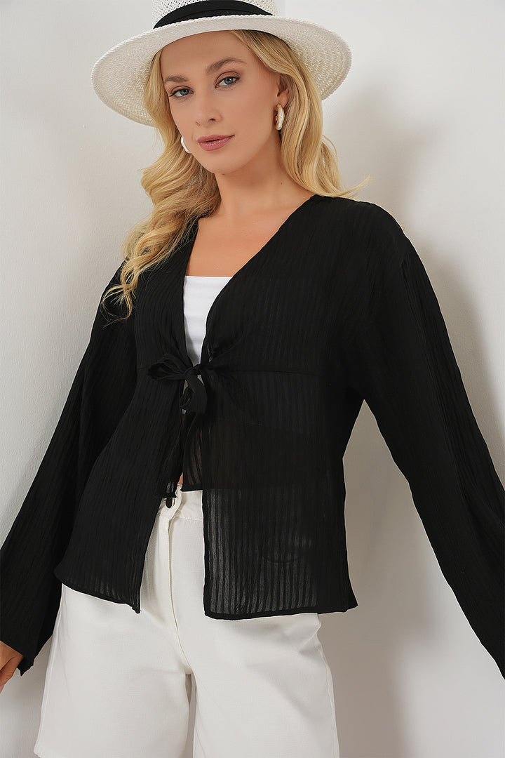 Bigdart Blouse à lacets pour femmes 952 - Noir