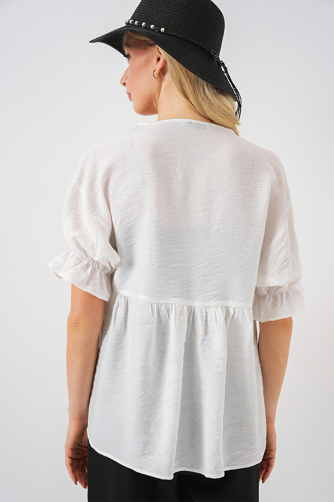 Bigdart Blouse Femme à Manches Courtes avec Lacets 962 - Blanc