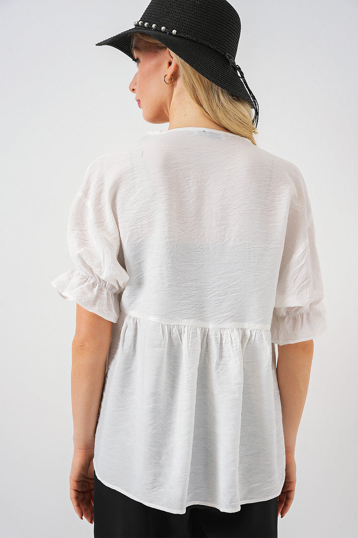 Bigdart Blouse Femme à Manches Courtes avec Lacets 962 - Blanc