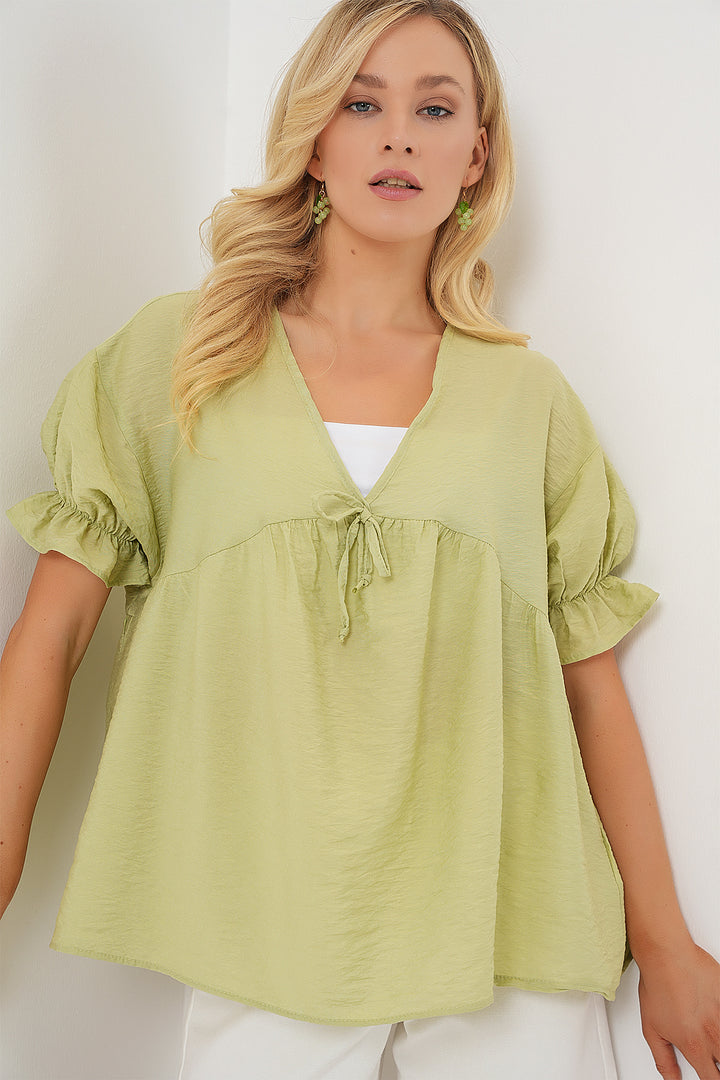 Bigdart Blouse à manches courtes à lacets pour femmes 962 - Vert d'eau