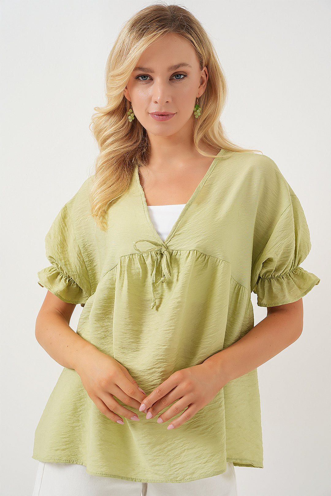 Bigdart Blouse à manches courtes à lacets pour femmes 962 - Vert d'eau