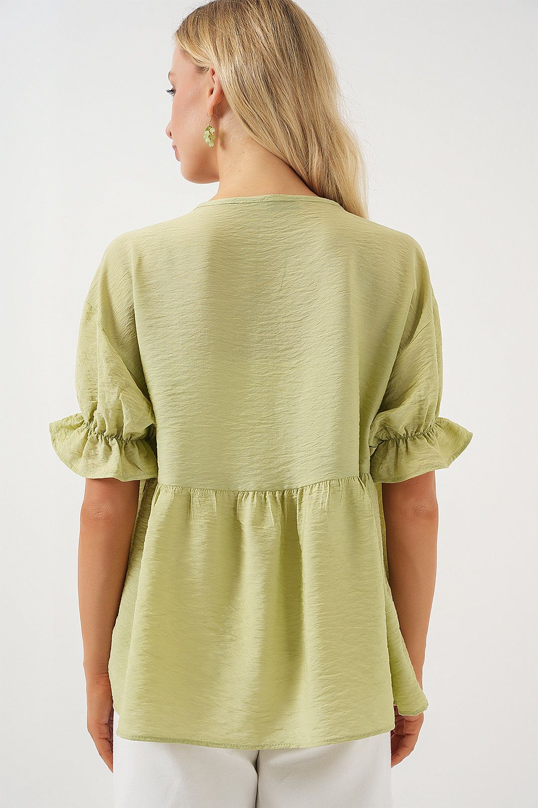 Bigdart Blouse à manches courtes à lacets pour femmes 962 - Vert d'eau