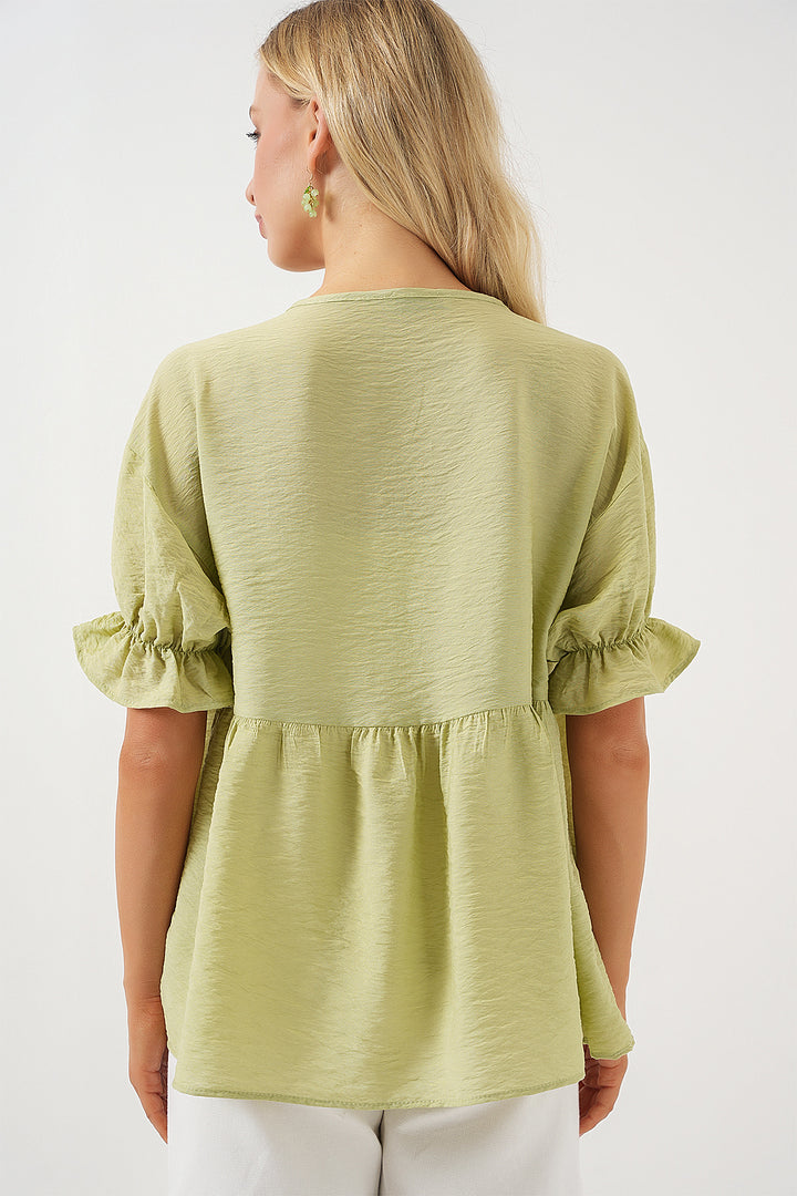 Bigdart Blouse à manches courtes à lacets pour femmes 962 - Vert d'eau