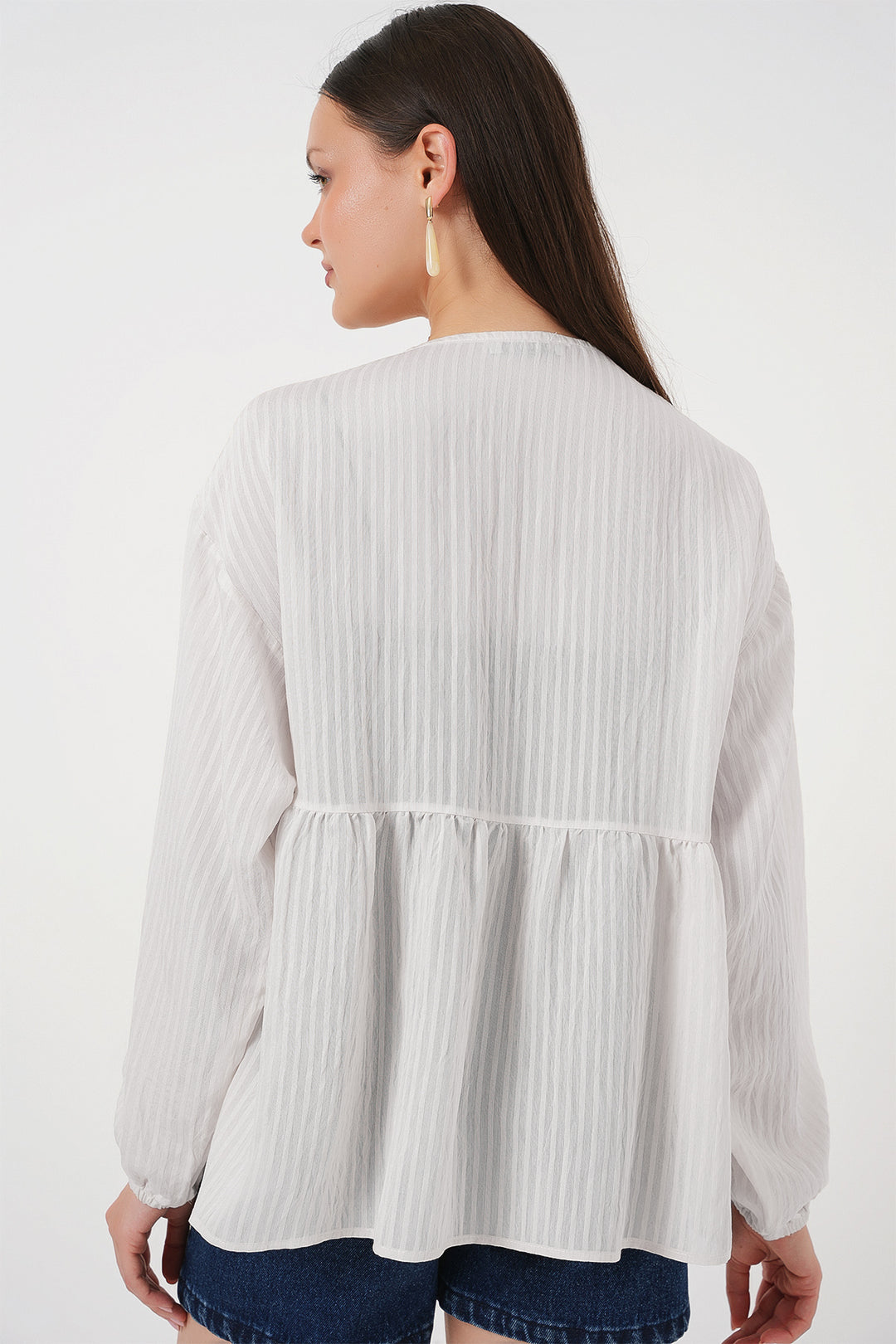 Bigdart Blouse à Manches Longues à Lacets pour Femme 946 - Blanc