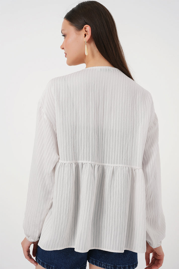 Bigdart Blouse à Manches Longues à Lacets pour Femme 946 - Blanc