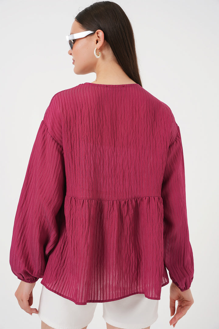 Bigdart Blouse à manches longues avec lacets devant pour femme 946 - Bordeaux