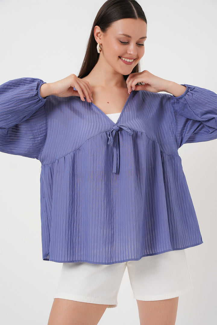 Bigdart Blouse à Manches Longues à Lacets pour Femme 946 - Indigo