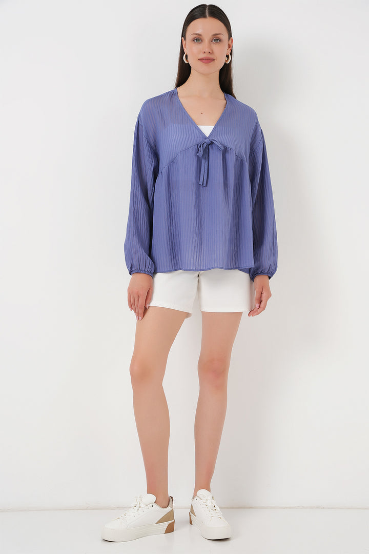 Bigdart Blouse à Manches Longues à Lacets pour Femme 946 - Indigo