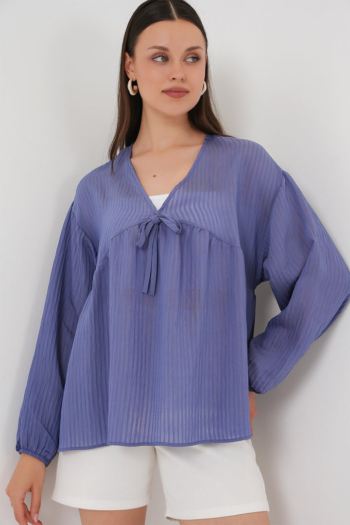 Bigdart Blouse à Manches Longues à Lacets pour Femme 946 - Indigo