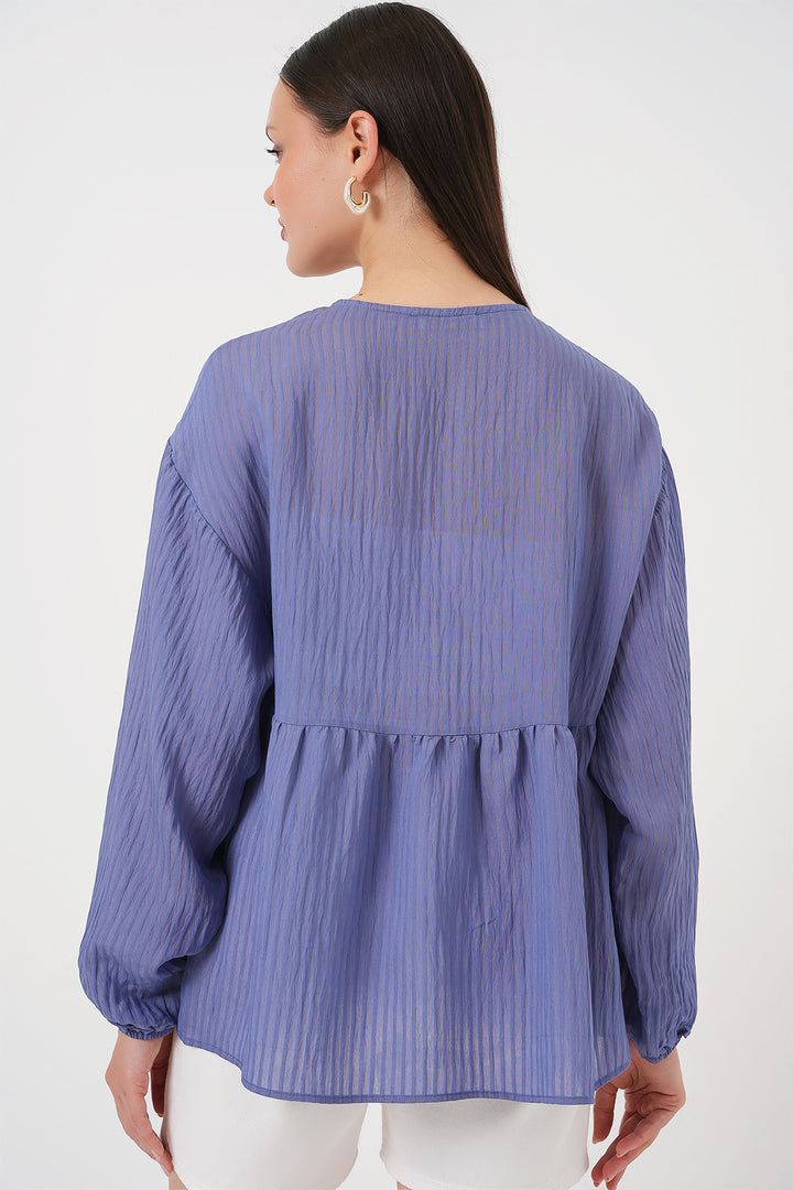 Bigdart Blouse à Manches Longues à Lacets pour Femme 946 - Indigo