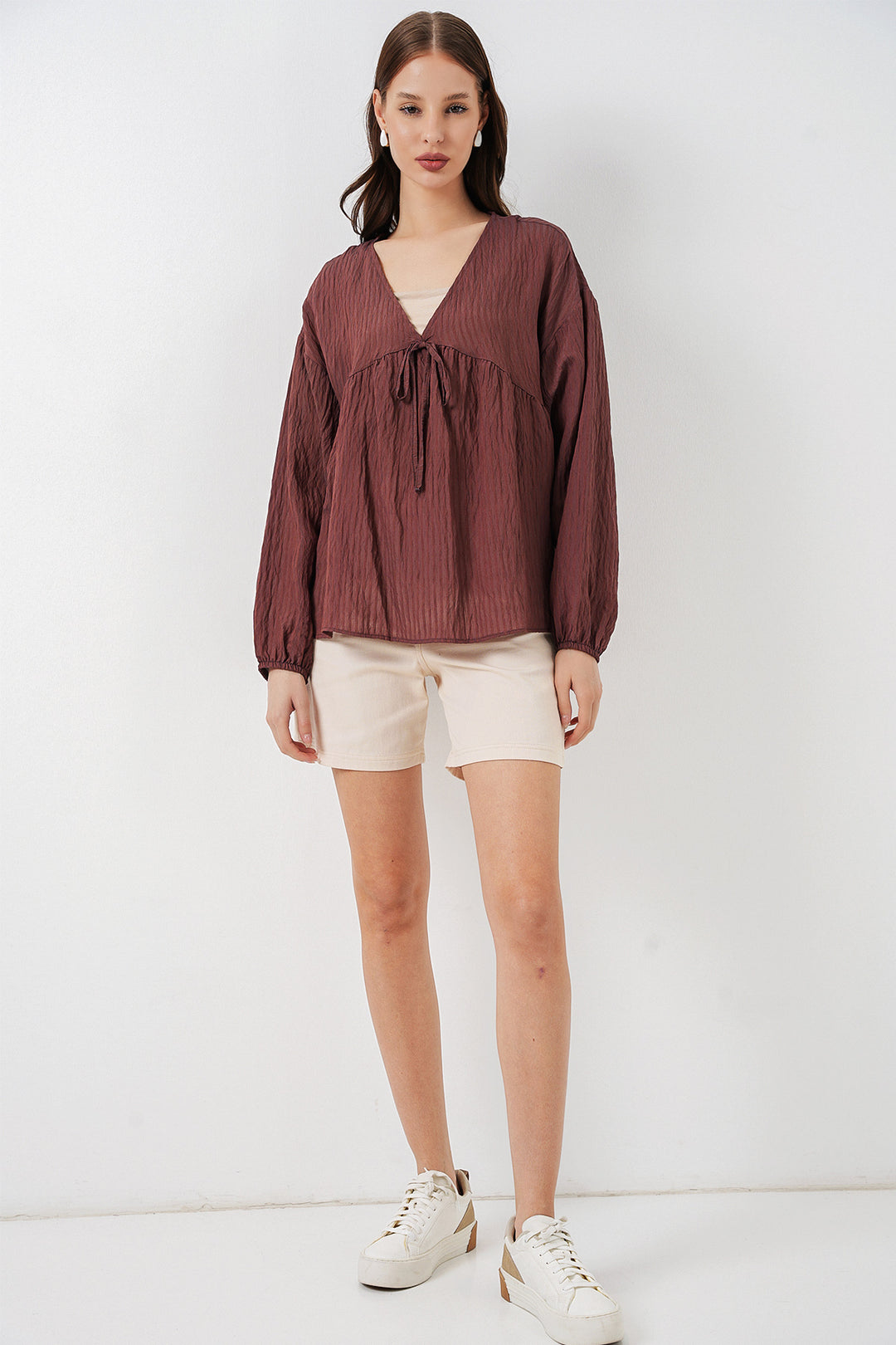 Bigdart Blouse à manches longues à lacets pour femme 946 - Marron