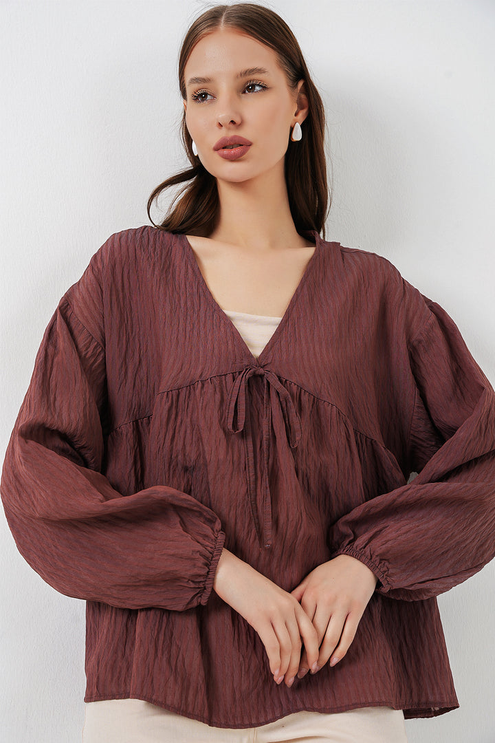 Bigdart Blouse à manches longues à lacets pour femme 946 - Marron