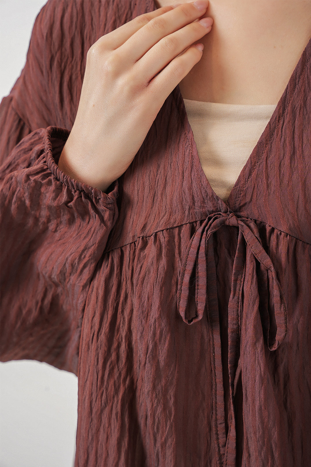 Bigdart Blouse à manches longues à lacets pour femme 946 - Marron