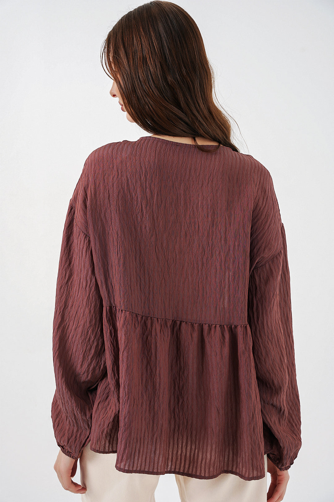 Bigdart Blouse à manches longues à lacets pour femme 946 - Marron