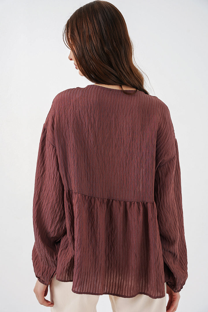 Bigdart Blouse à manches longues à lacets pour femme 946 - Marron