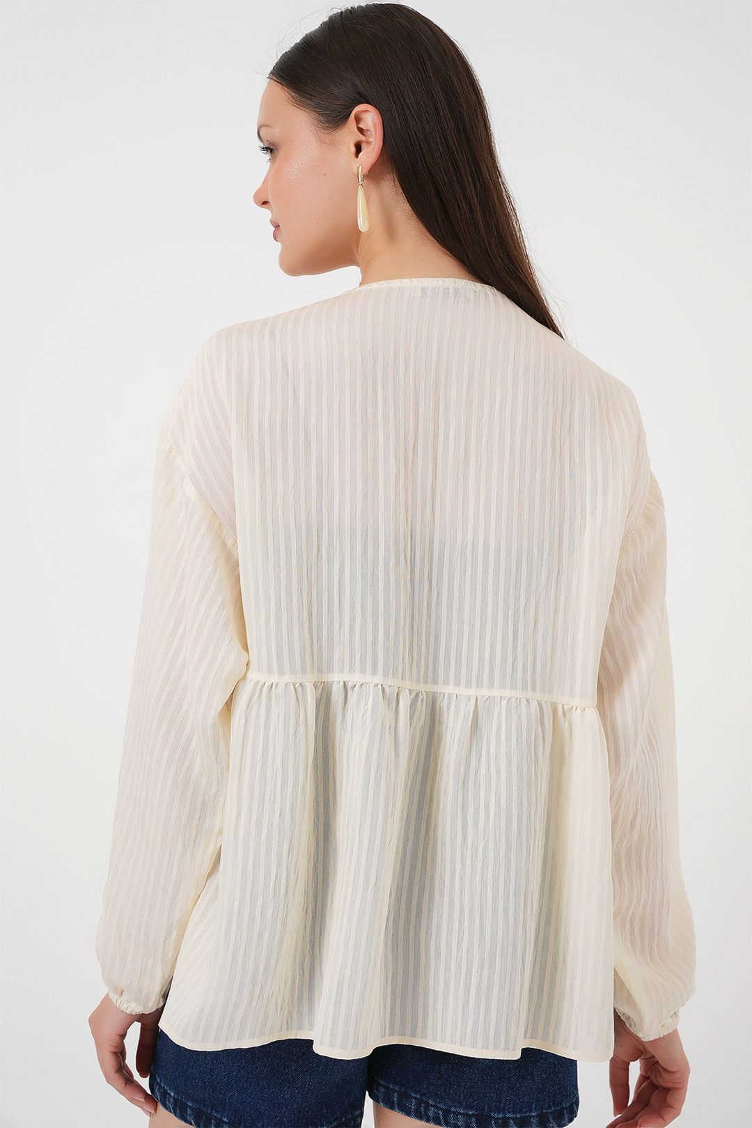 Bigdart Blouse à manches longues avec lacets devant pour femme 946 - Crème