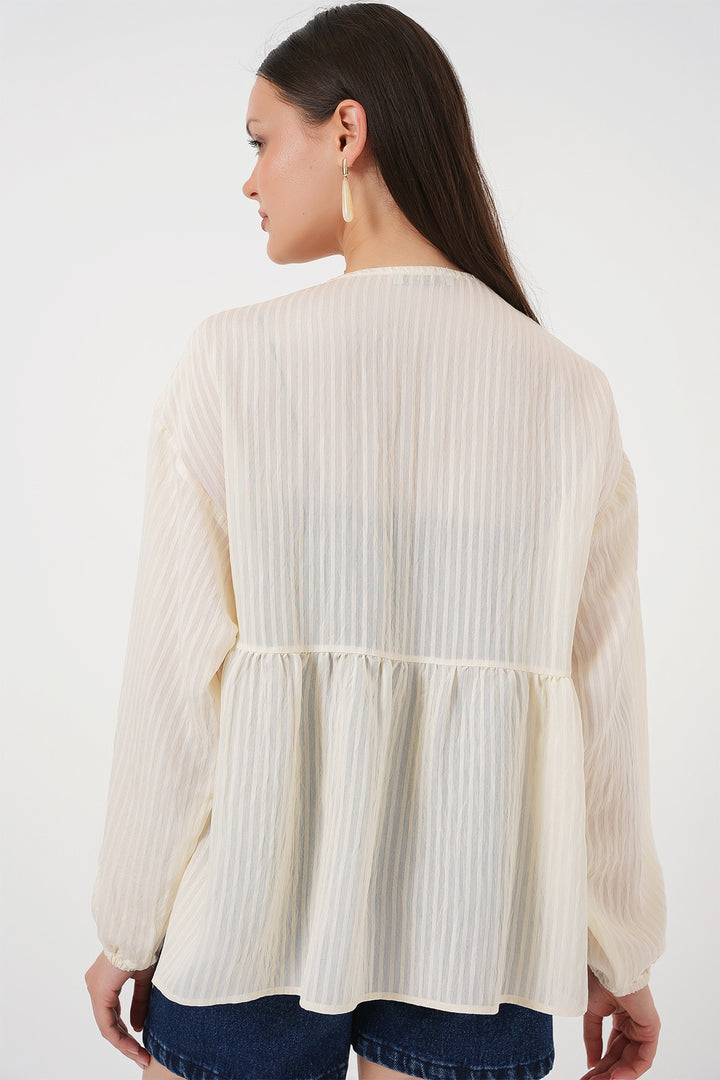 Bigdart Blouse à manches longues avec lacets devant pour femme 946 - Crème