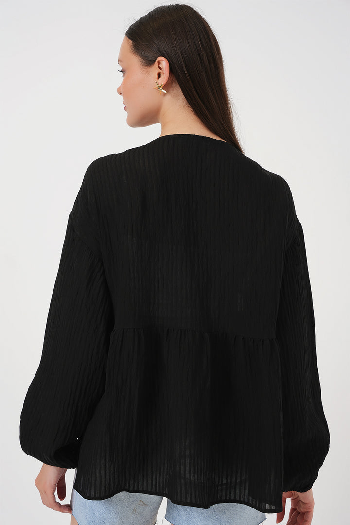 Bigdart Blouse à manches longues à lacets pour femme 946 - Noir