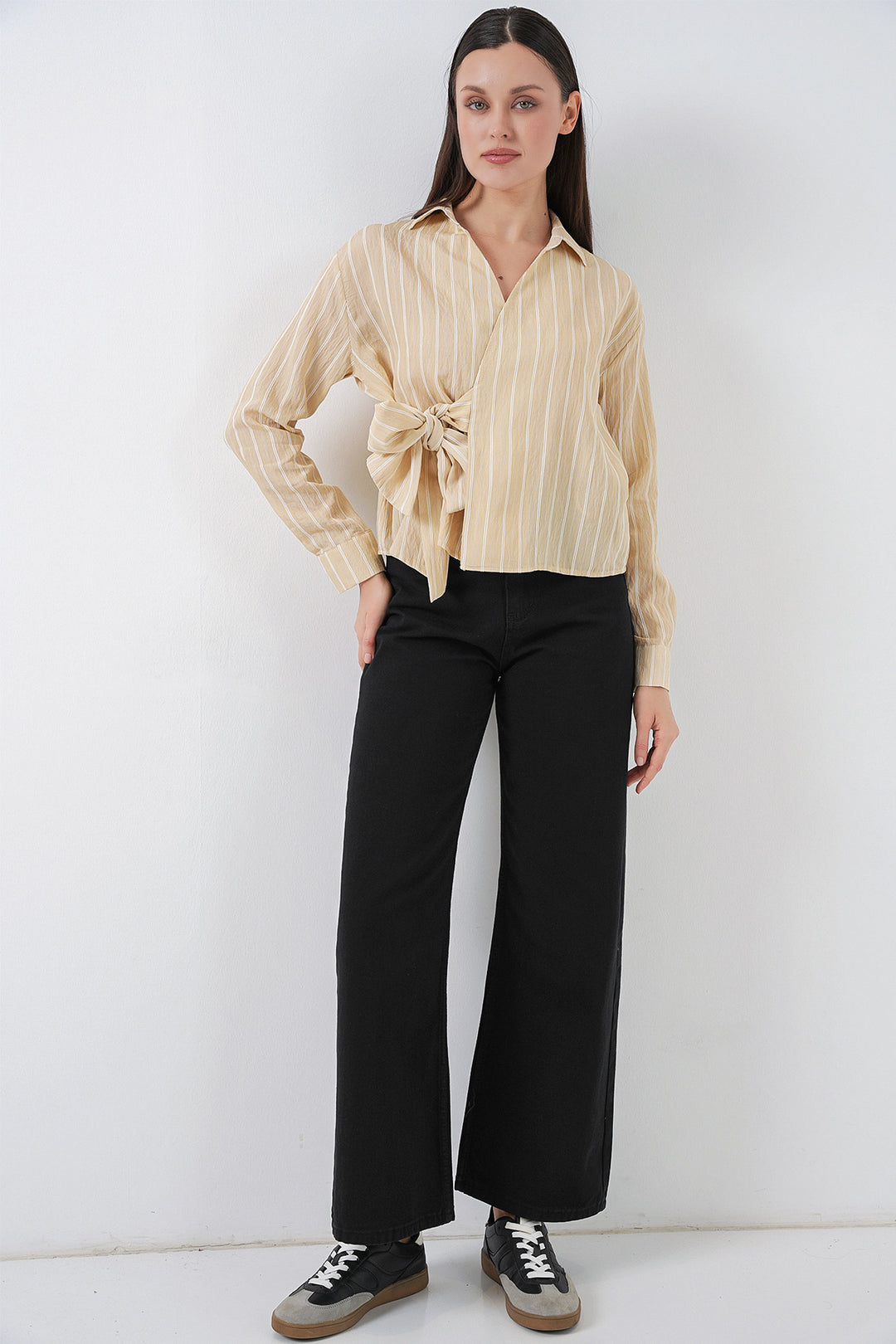 Bigdart Chemise rayée à nouer devant femme 20362 - Beige