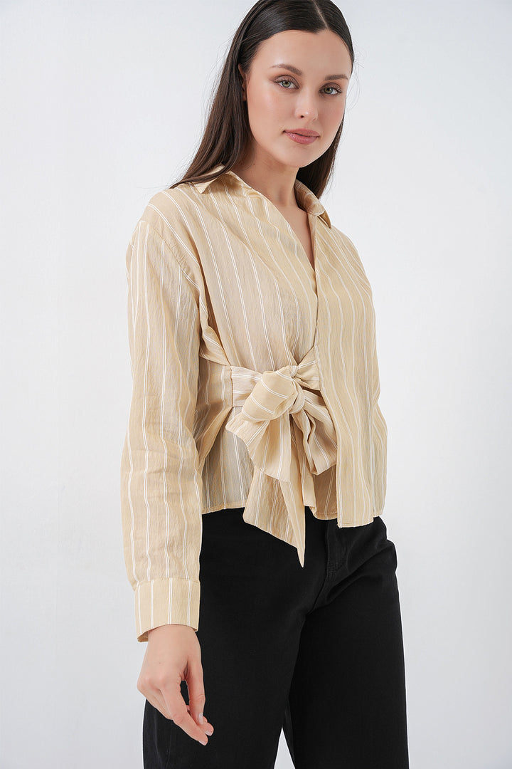 Bigdart Chemise rayée à nouer devant femme 20362 - Beige