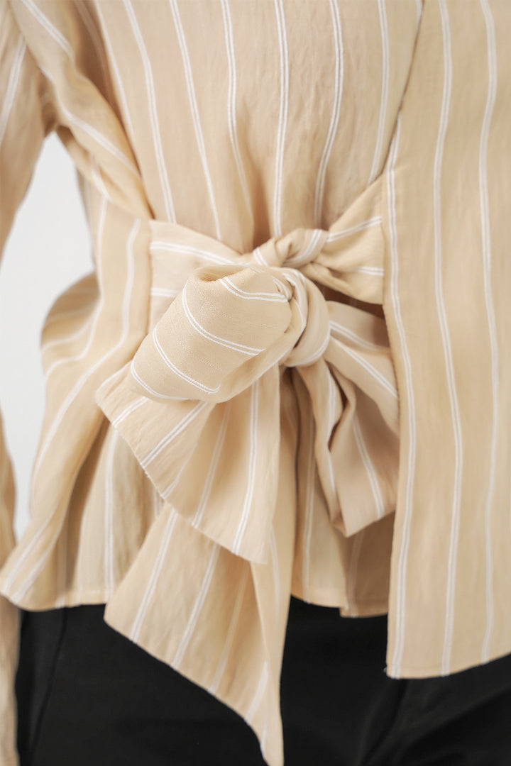 Bigdart Chemise rayée à nouer devant femme 20362 - Beige