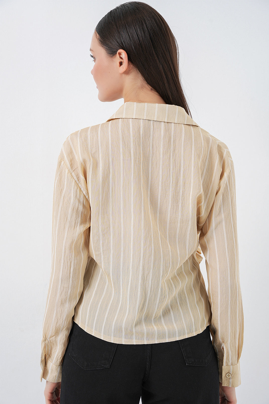 Bigdart Chemise rayée à nouer devant femme 20362 - Beige