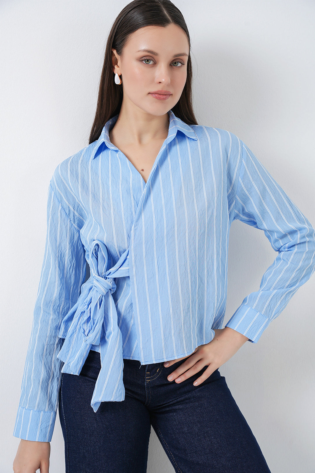 Bigdart Chemise rayée à nouer devant femme 20362 - Bleu