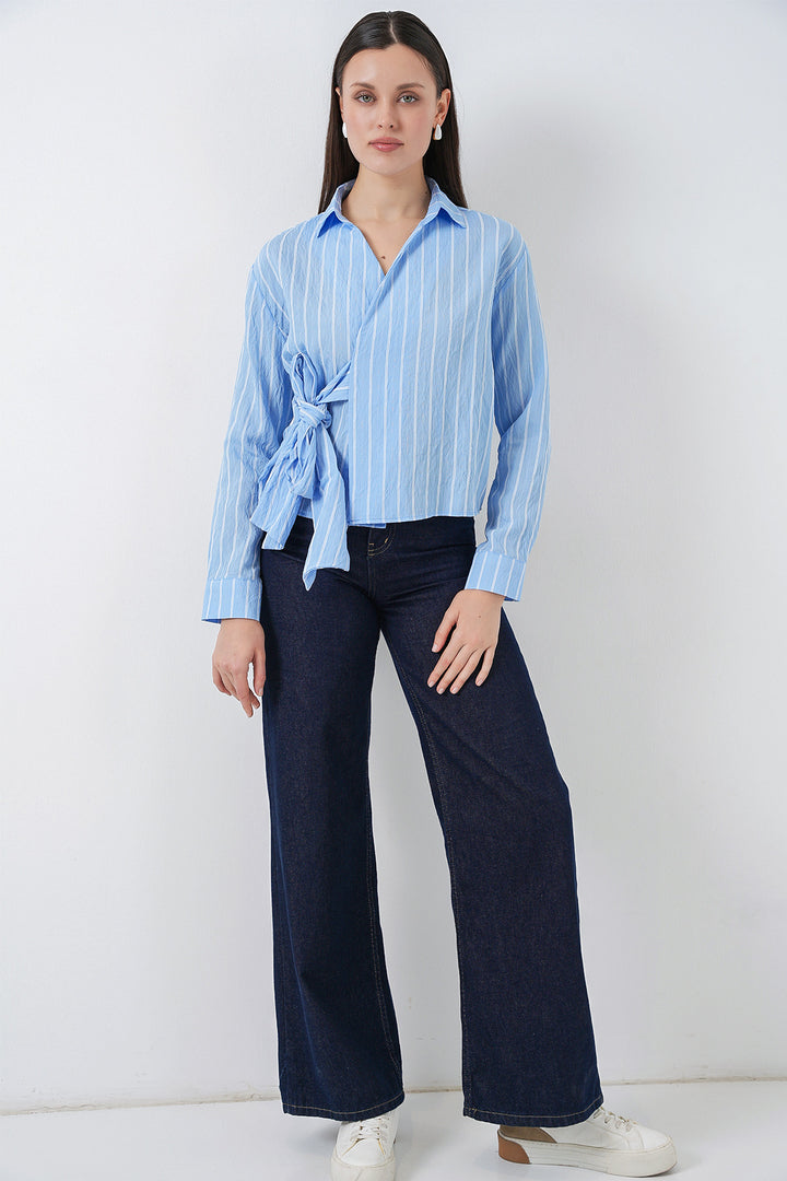 Bigdart Chemise rayée à nouer devant femme 20362 - Bleu