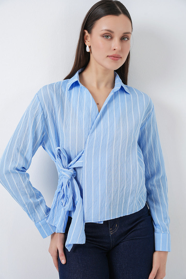 Bigdart Chemise rayée à nouer devant femme 20362 - Bleu