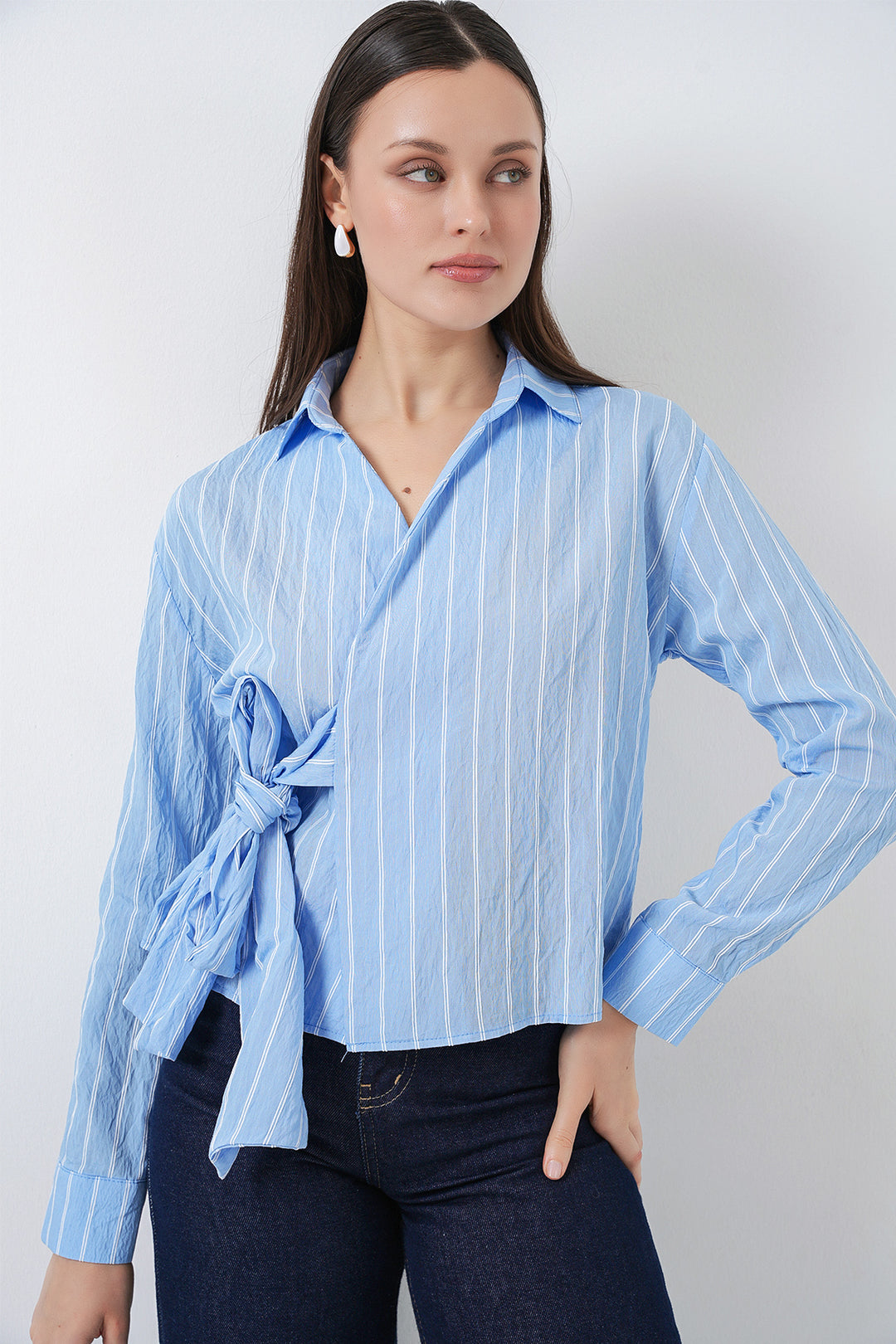 Bigdart Chemise rayée à nouer devant femme 20362 - Bleu
