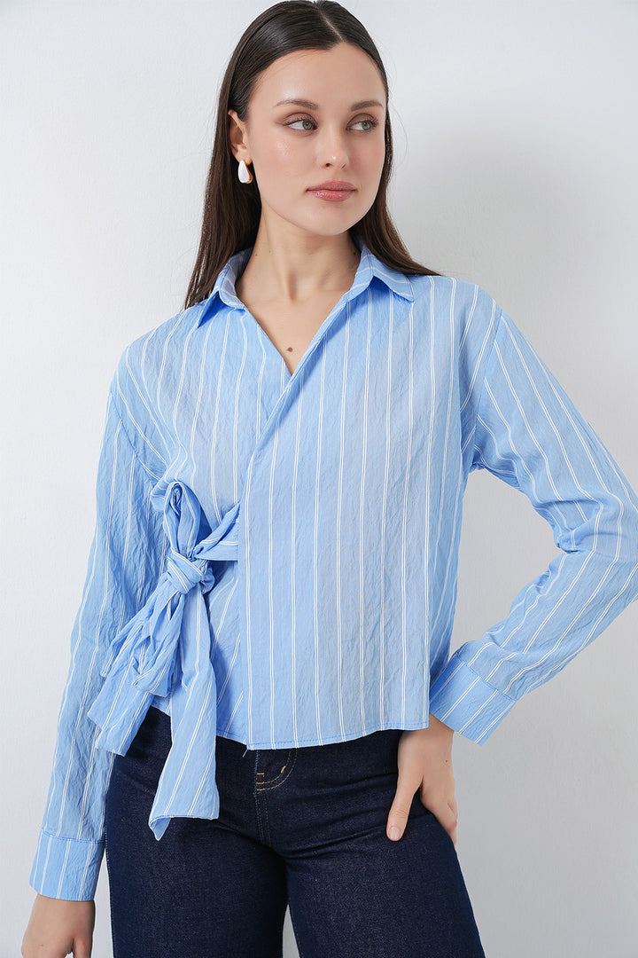 Bigdart Chemise rayée à nouer devant femme 20362 - Bleu