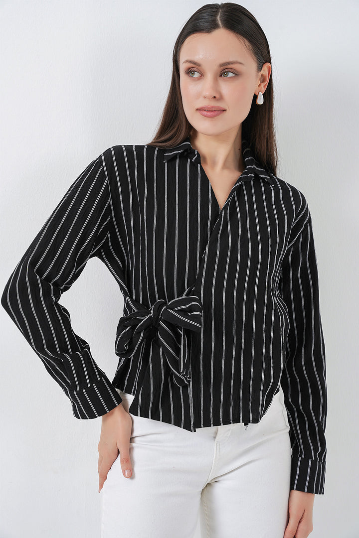 Bigdart Chemise rayée à nouer devant femme 20362 - Noir
